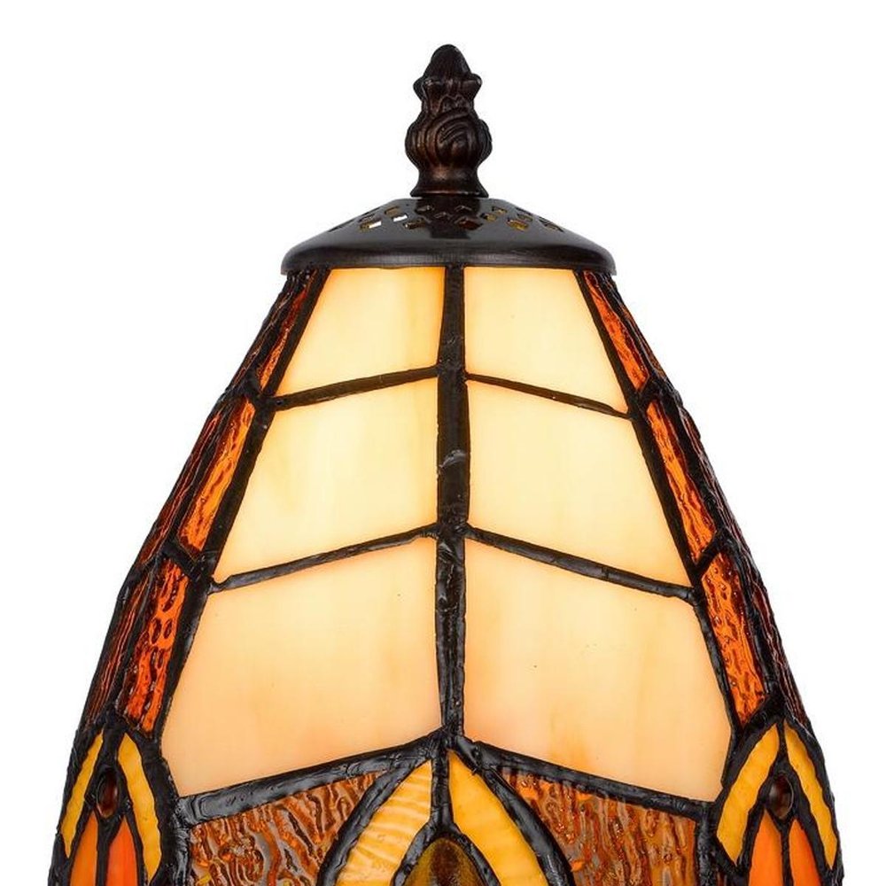 13" Bronze Abstract Round Tiffany Lamp With Cone Shade