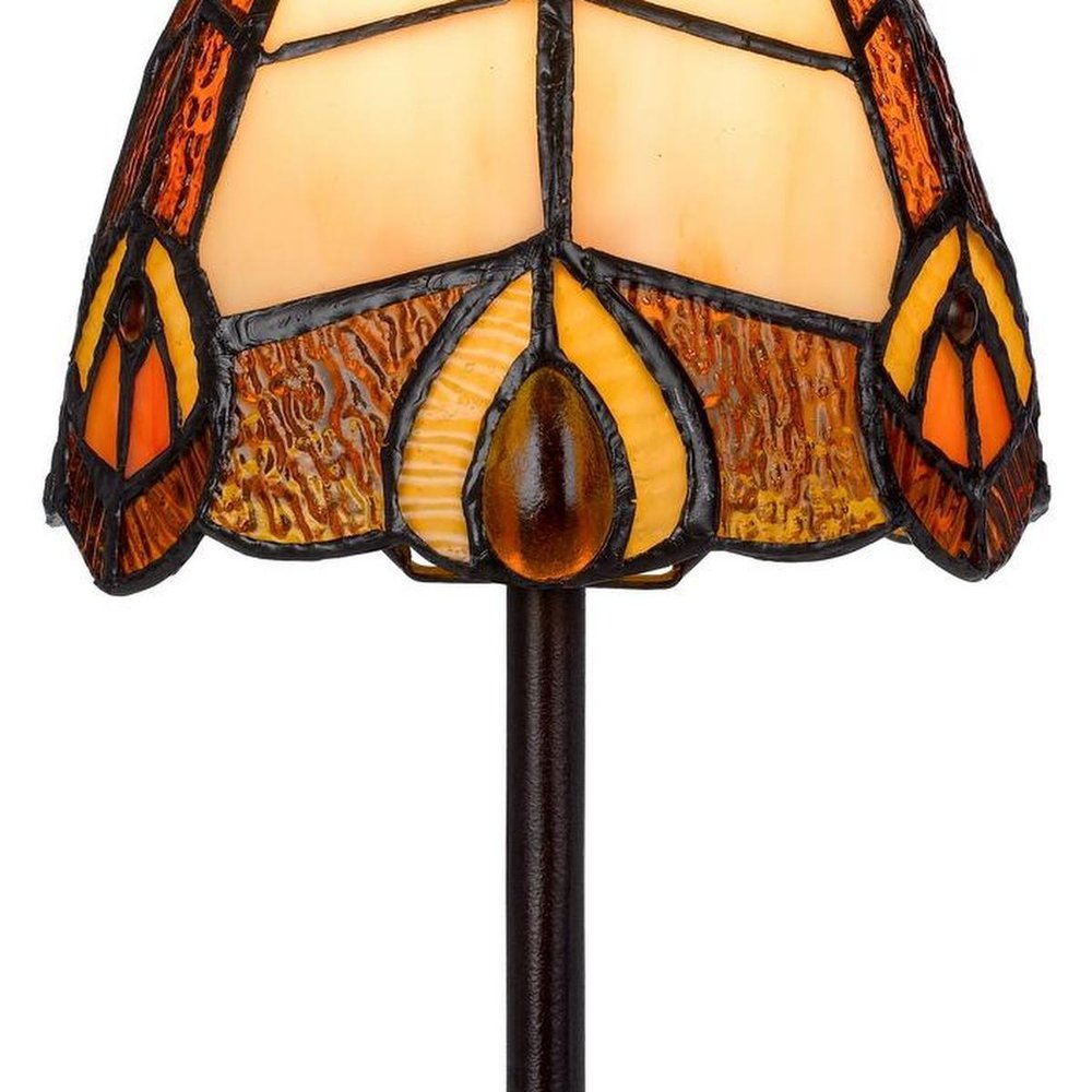 13" Bronze Abstract Round Tiffany Lamp With Cone Shade