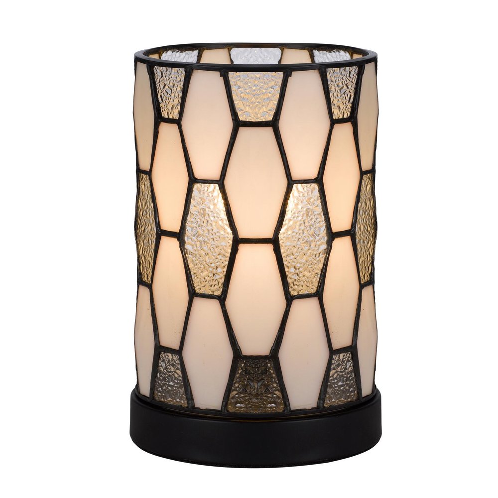 12" Bronze Abstract Tiffany Lamp With Cylinder Shade