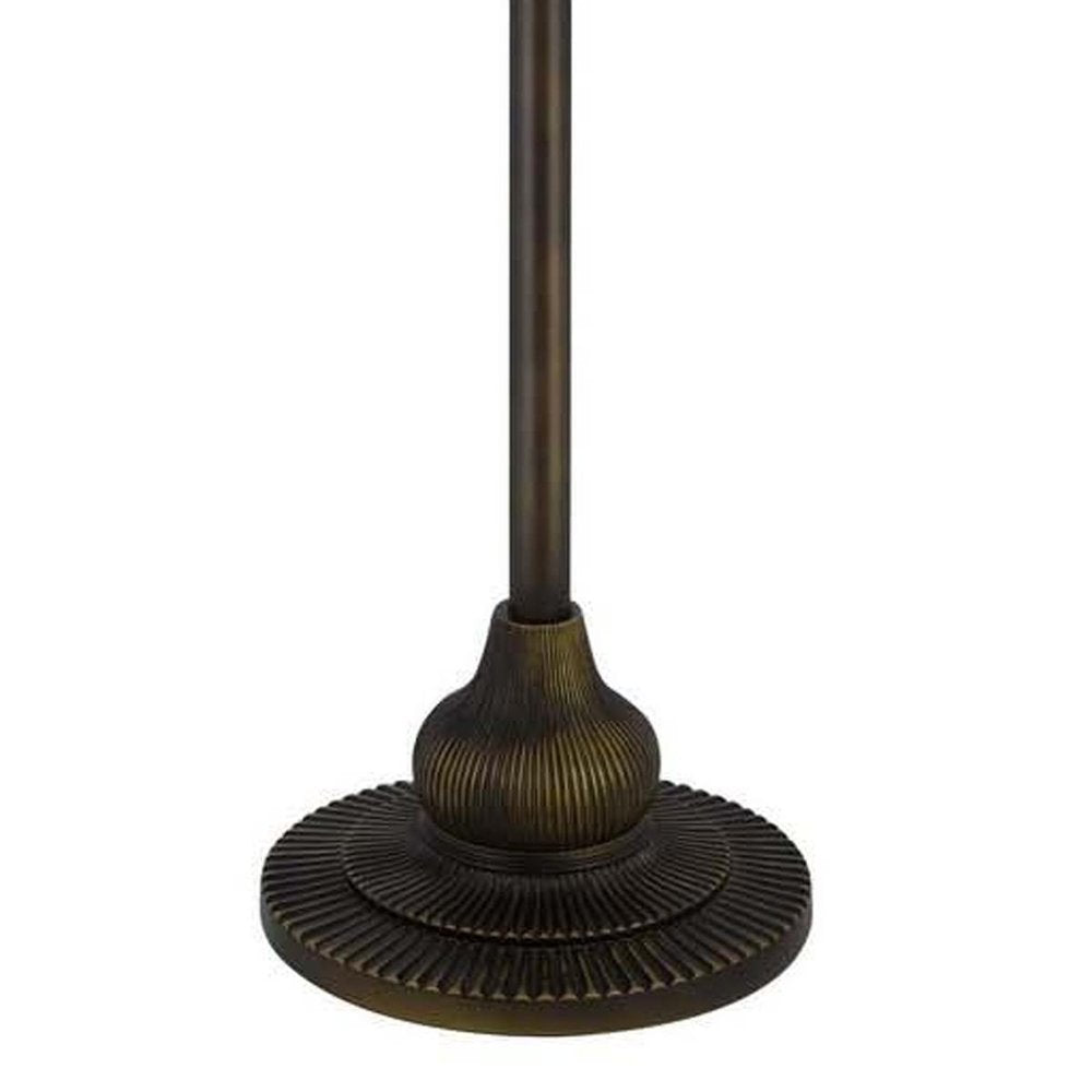 62" Bronze Metal Two Light Floor Lamp With Bone Green And Orange Abstract Tiffany Glass Empire Shade