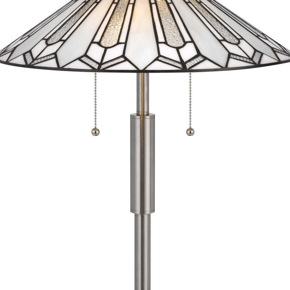 23" Black Abstract Two Light Round Tiffany Lamp With Empire Shade