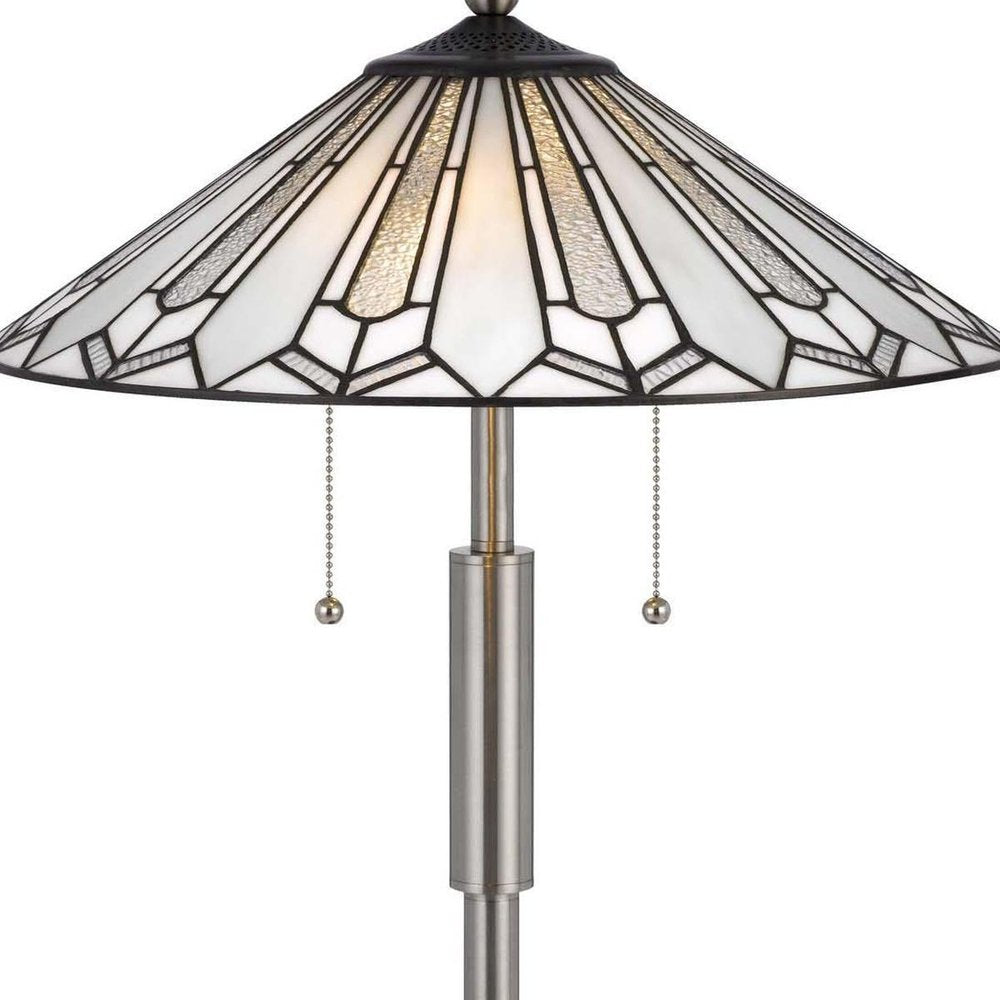 23" Black Abstract Two Light Round Tiffany Lamp With Empire Shade