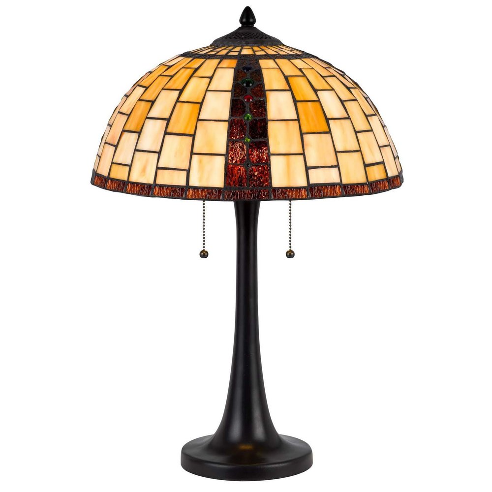 24" Bronze Abstract Two Light Round Tiffany Lamp With Dome Shade