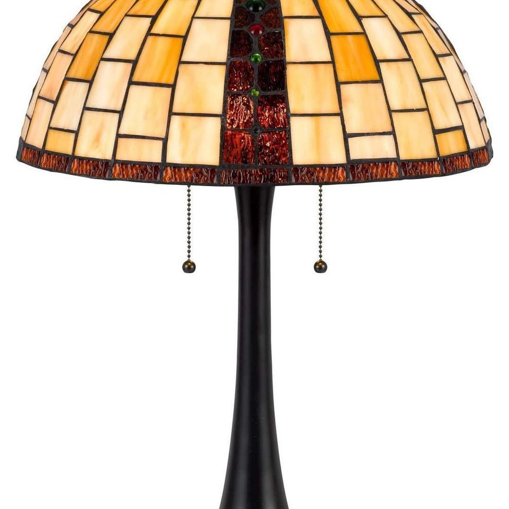 24" Bronze Abstract Two Light Round Tiffany Lamp With Dome Shade