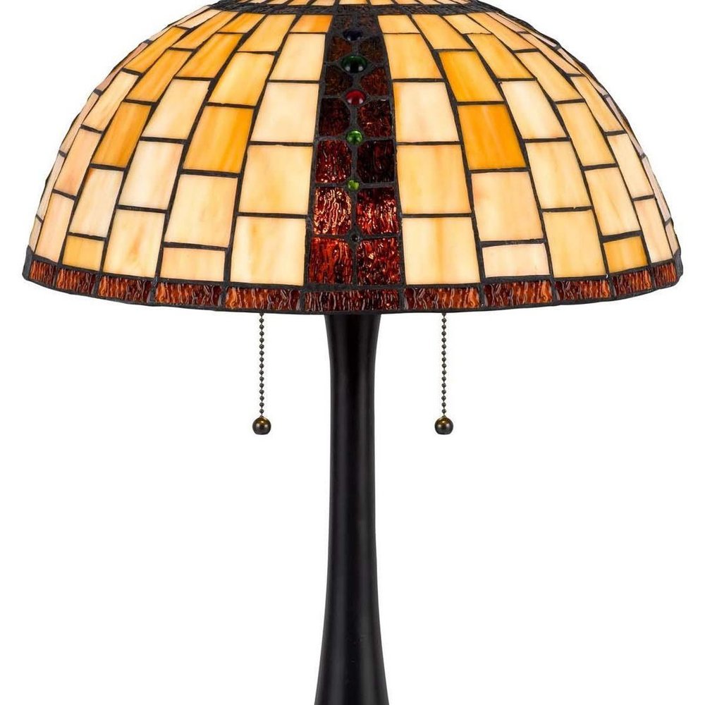 24" Bronze Abstract Two Light Round Tiffany Lamp With Dome Shade