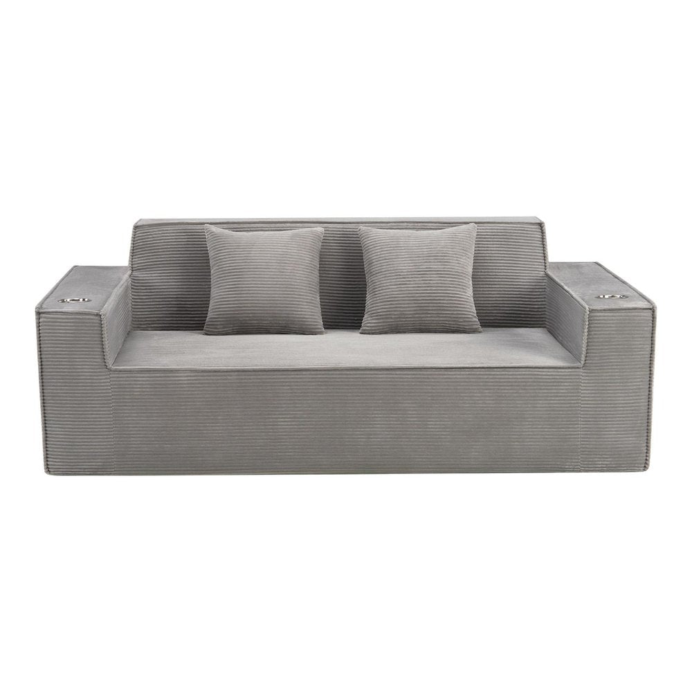 76" Gray Corduroy Loveseat and Toss Pillows