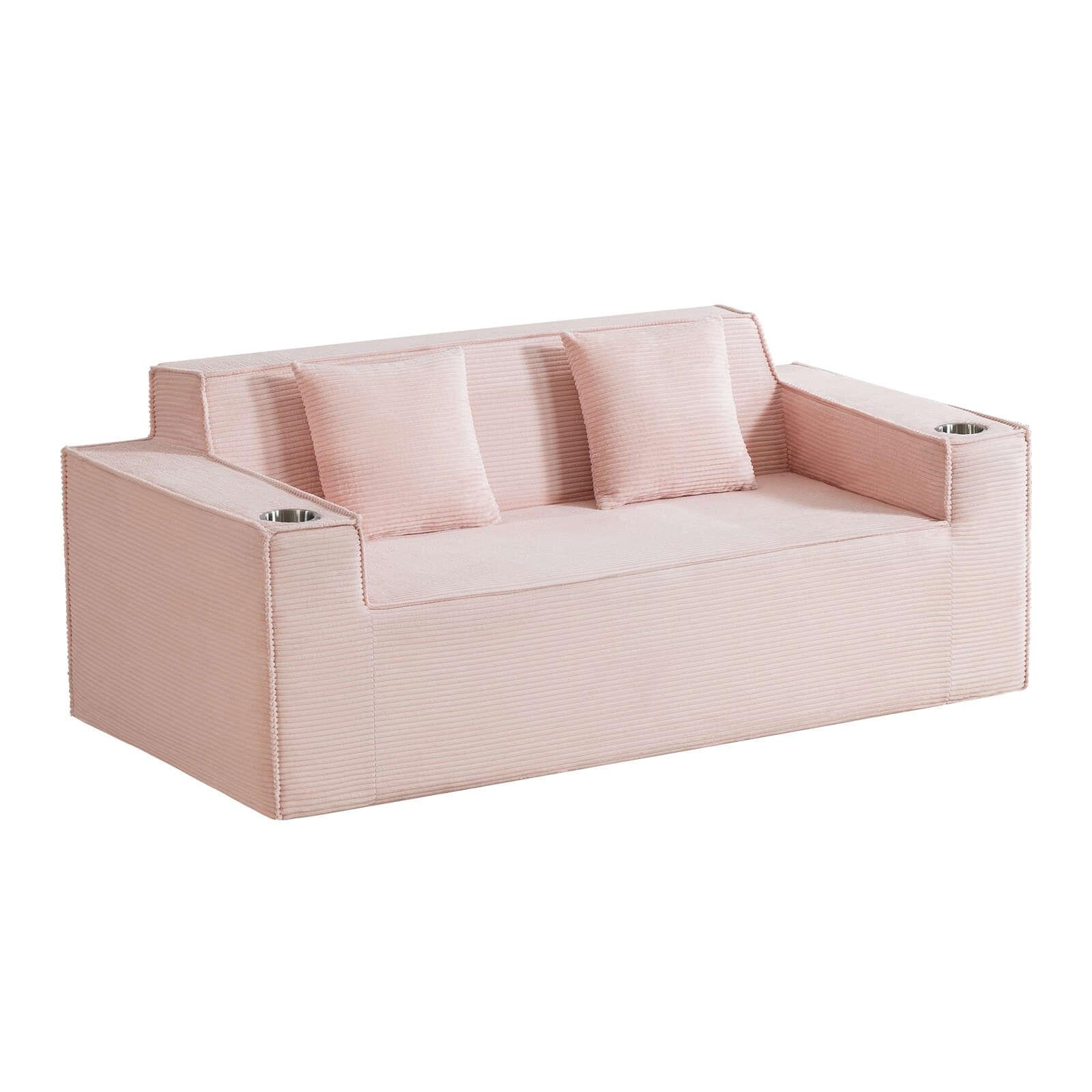 76" Pink Corduroy Loveseat and Toss Pillows
