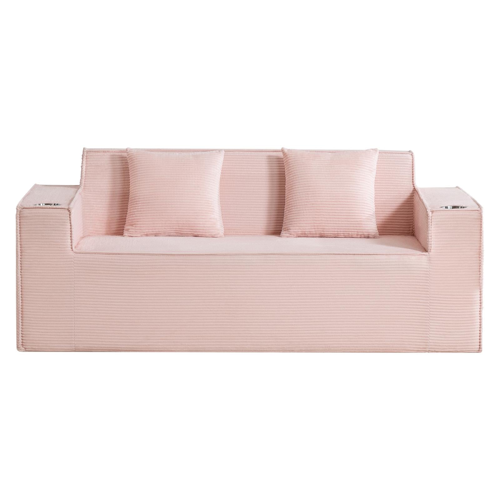 76" Pink Corduroy Loveseat and Toss Pillows