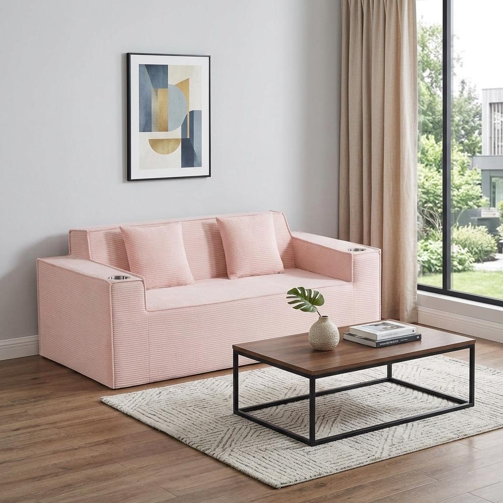 76" Pink Corduroy Loveseat and Toss Pillows