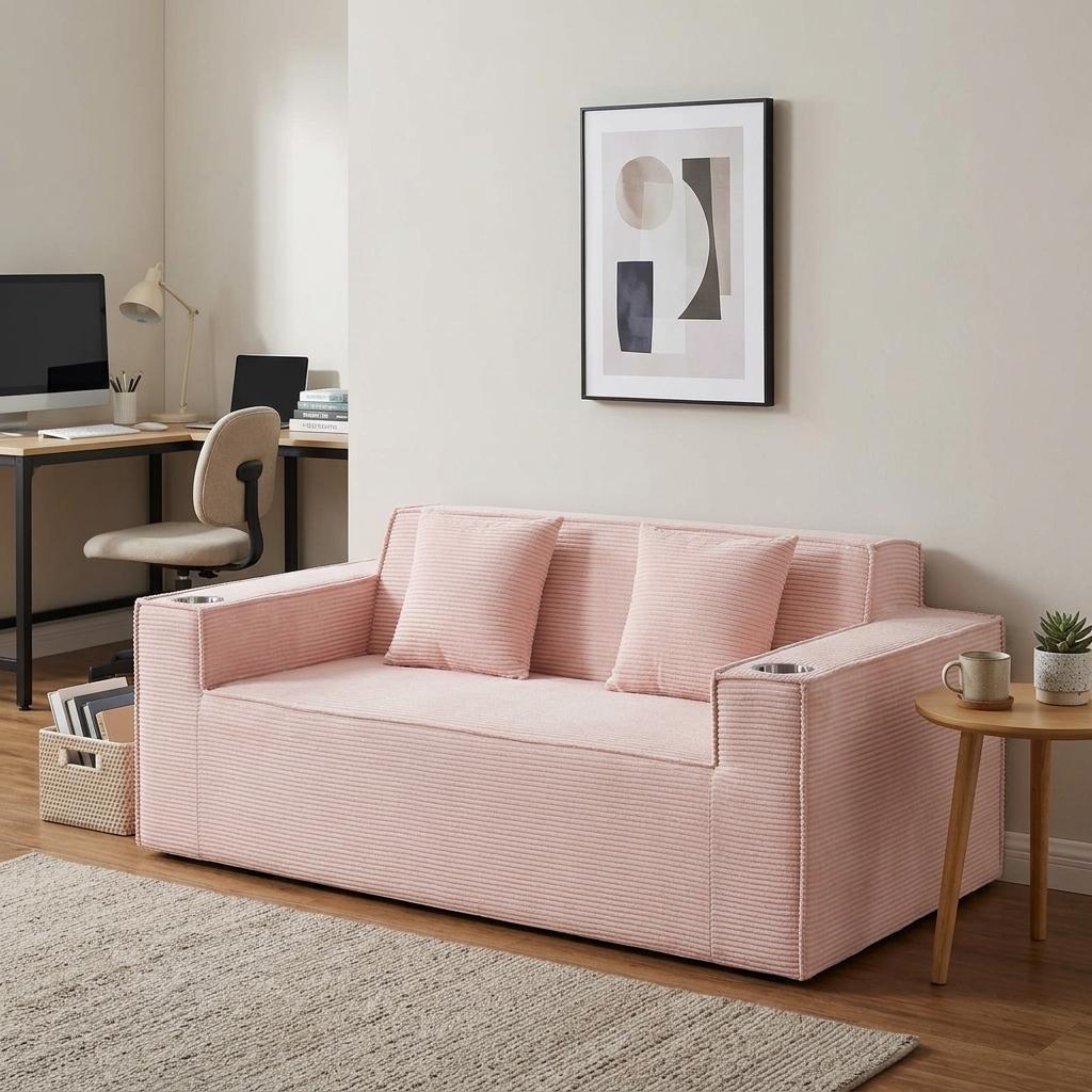 76" Pink Corduroy Loveseat and Toss Pillows