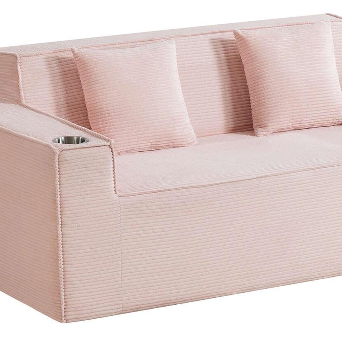 76" Pink Corduroy Loveseat and Toss Pillows