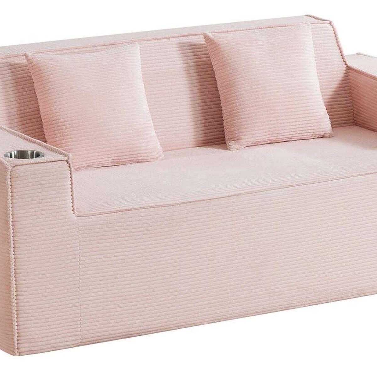 76" Pink Corduroy Loveseat and Toss Pillows
