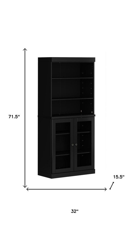 72" Black Solid Wood Two Door Pantry Or Storage Closet