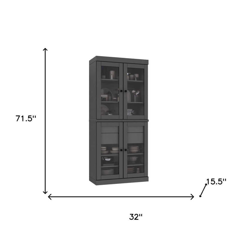 72" Gray Solid Wood Four Door Two Drawer Pantry Or Storage Closet