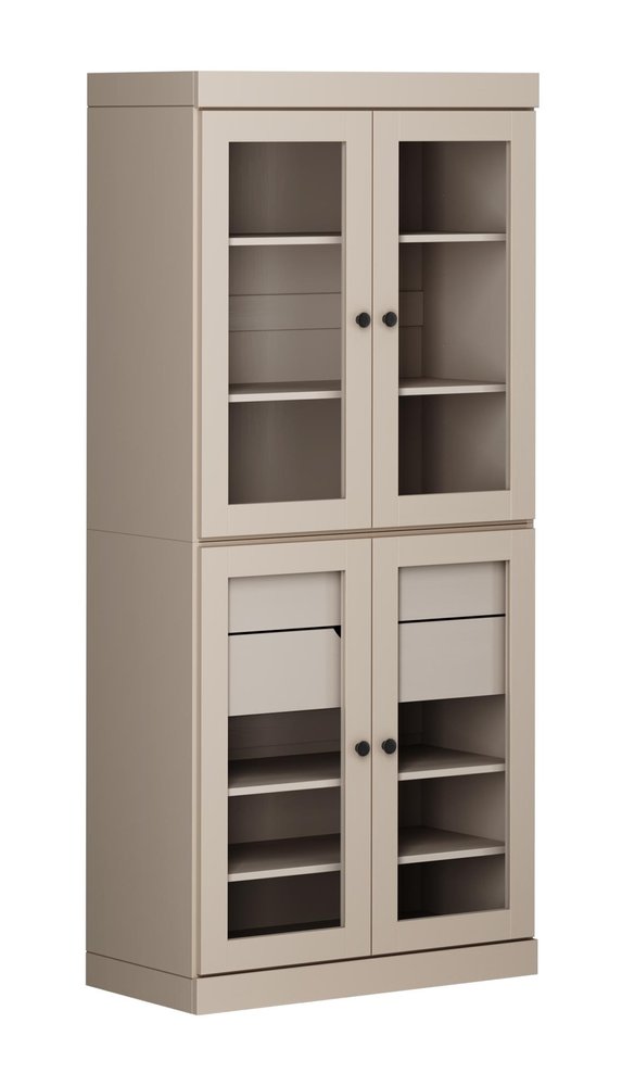 72" Beige Solid Wood Four Door Two Drawer Pantry Or Storage Closet