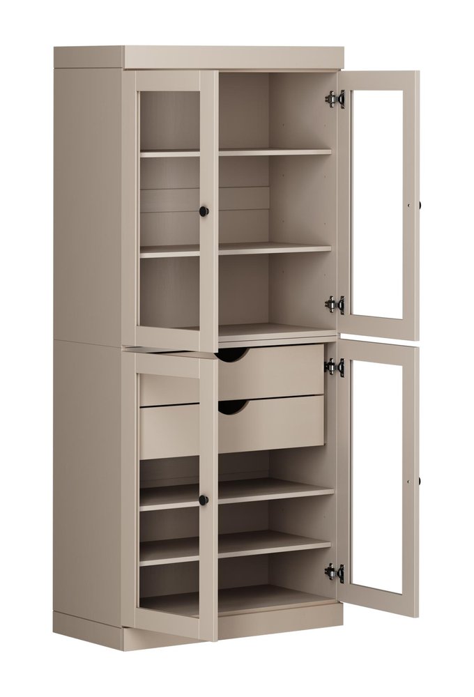 72" Beige Solid Wood Four Door Two Drawer Pantry Or Storage Closet
