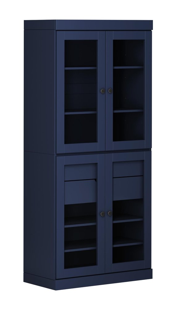 72" Navy Blue Solid Wood Four Door Two Drawer Pantry Or Storage Closet