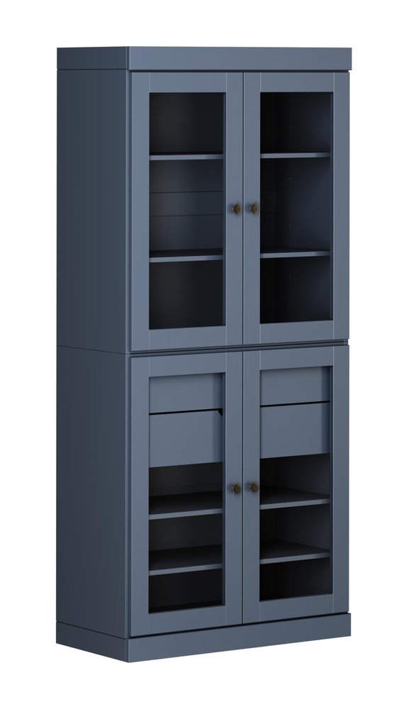 72" French Blue Solid Wood Four Door Two Drawer Pantry Or Storage Closet
