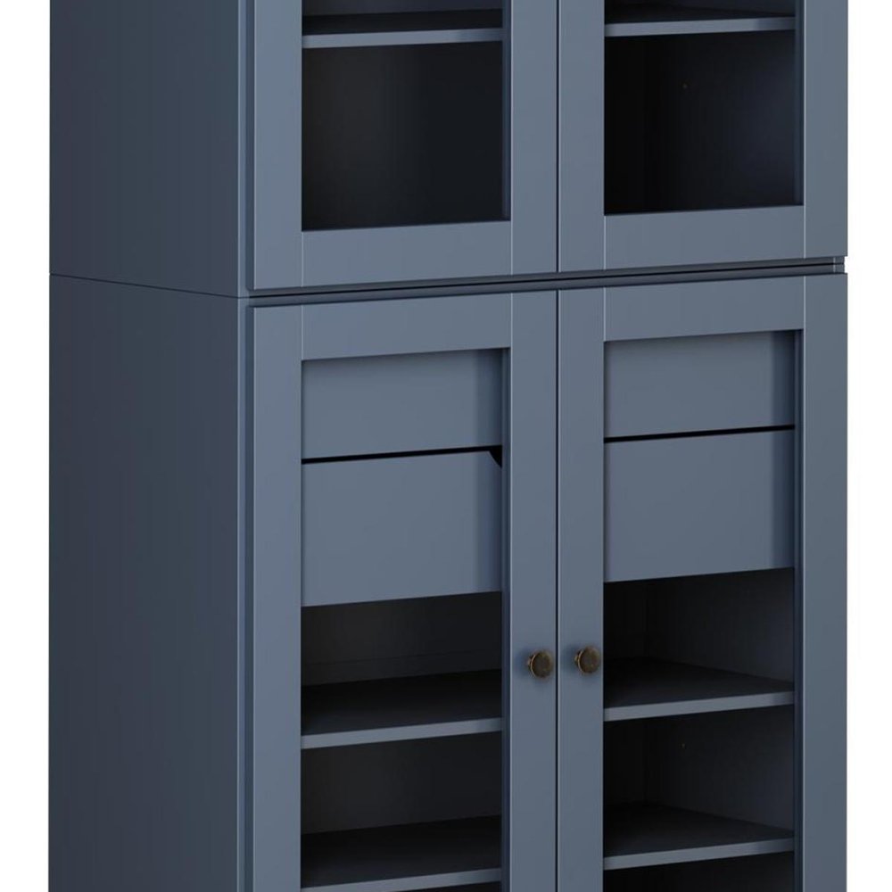 72" French Blue Solid Wood Four Door Two Drawer Pantry Or Storage Closet