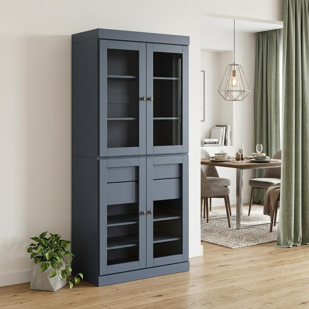 72" French Blue Solid Wood Four Door Two Drawer Pantry Or Storage Closet