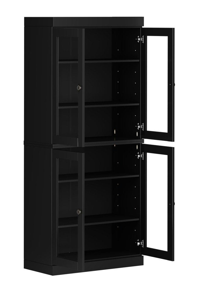 72" Black Solid Wood Four Door Pantry Or Storage Closet