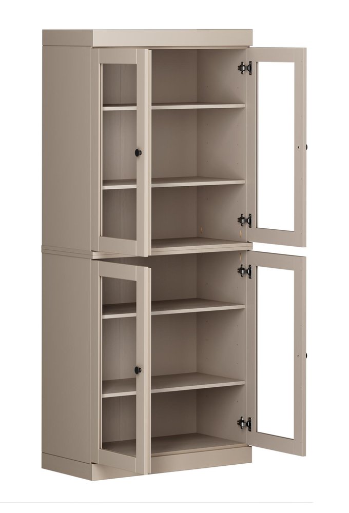 72" Beige Solid Wood Four Door Pantry Or Storage Closet