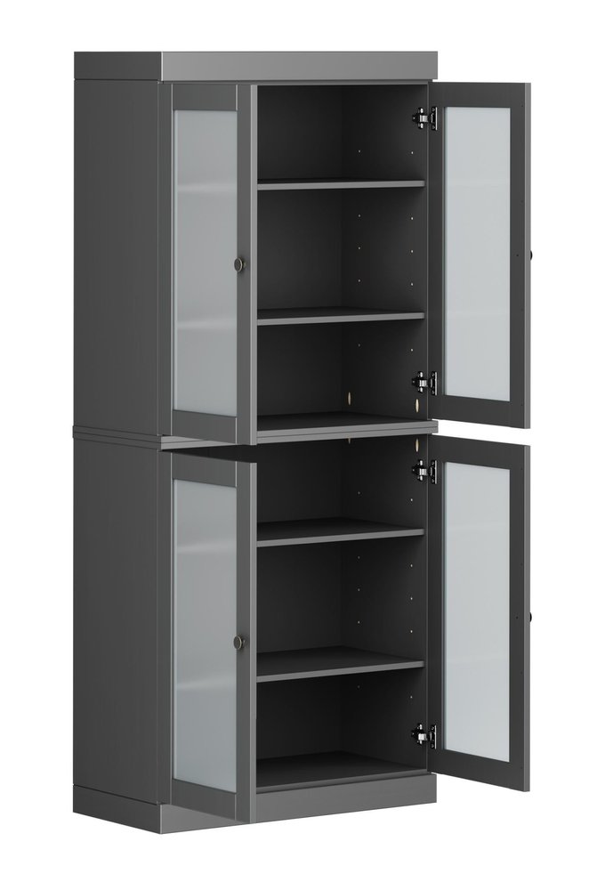72" Gray Solid Wood Four Door Pantry Or Storage Closet