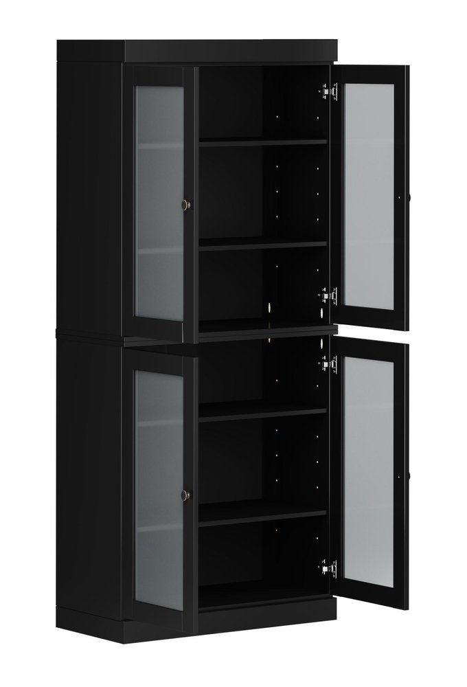 72" Black Solid Wood Four Door Pantry Or Storage Closet