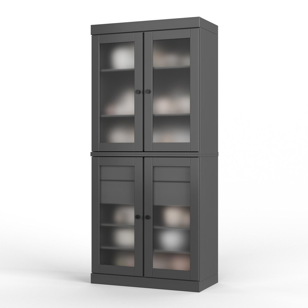 72" Gray Solid Wood Four Door Two Drawer Pantry Or Storage Closet