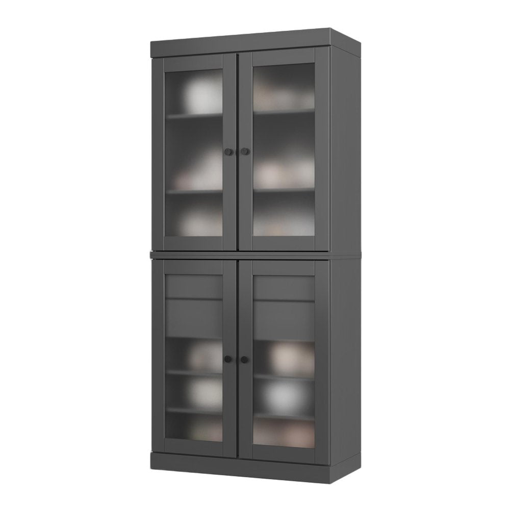 72" Gray Solid Wood Four Door Two Drawer Pantry Or Storage Closet