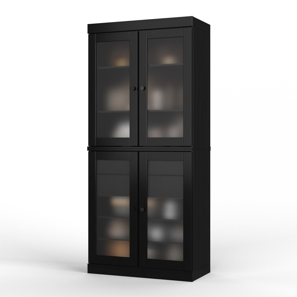 72" Black Solid Wood Four Door Two Drawer Pantry Or Storage Closet