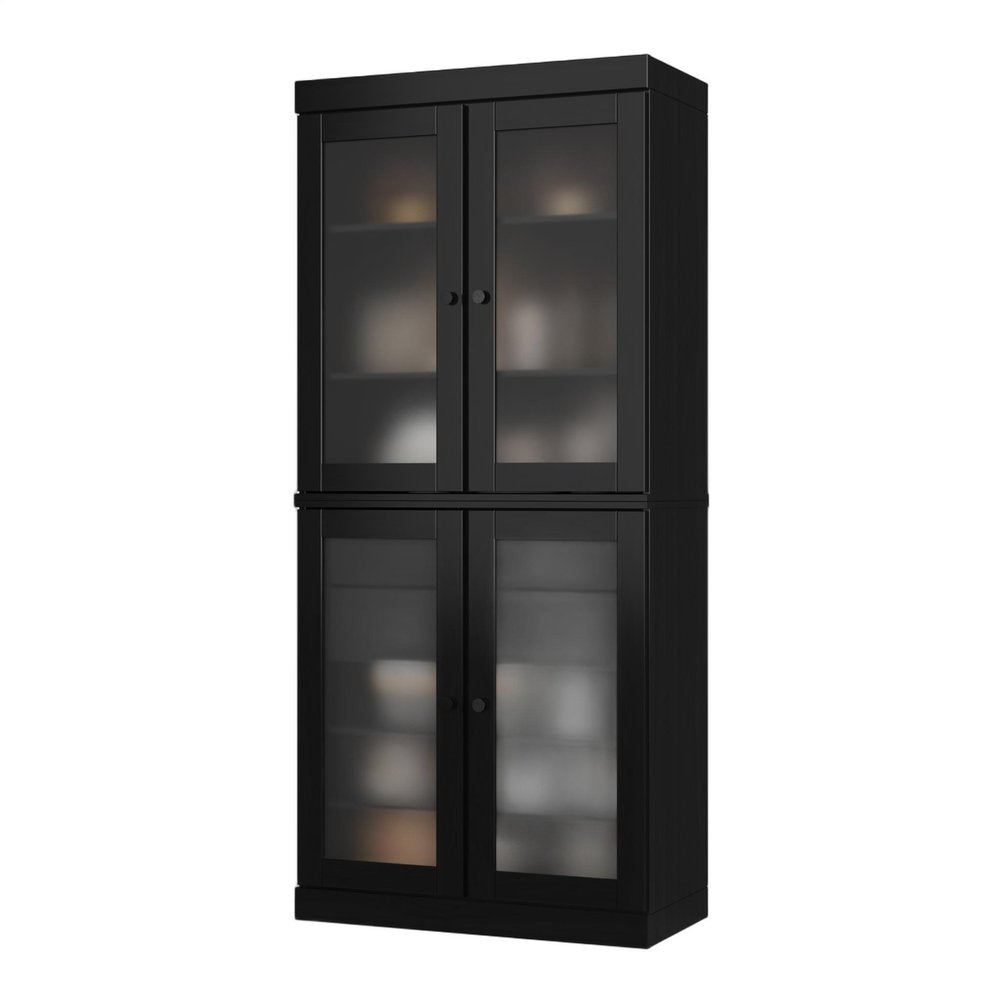 72" Black Solid Wood Four Door Two Drawer Pantry Or Storage Closet