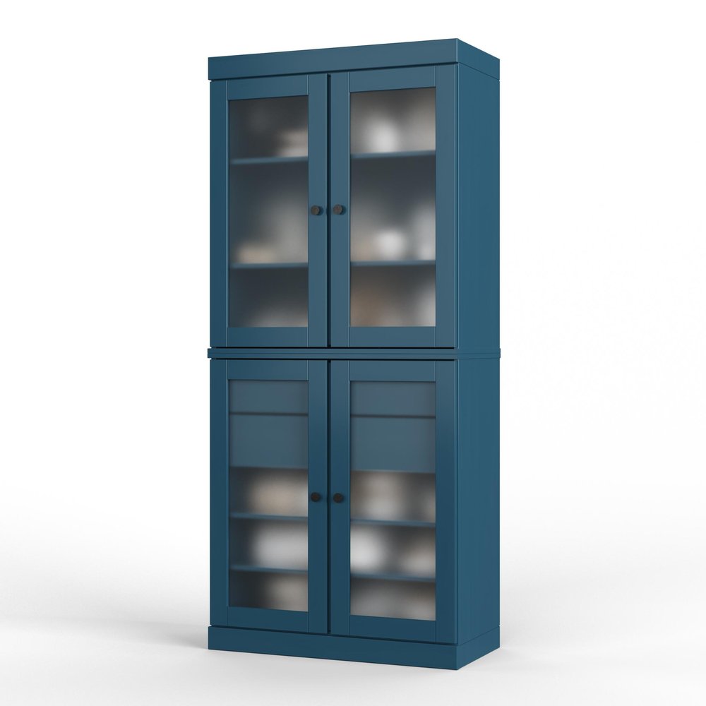 72" Teal Blue Solid Wood Four Door Two Drawer Pantry Or Storage Closet