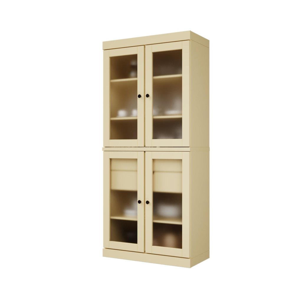 72" Yellow Solid Wood Four Door Two Drawer Pantry Or Storage Closet