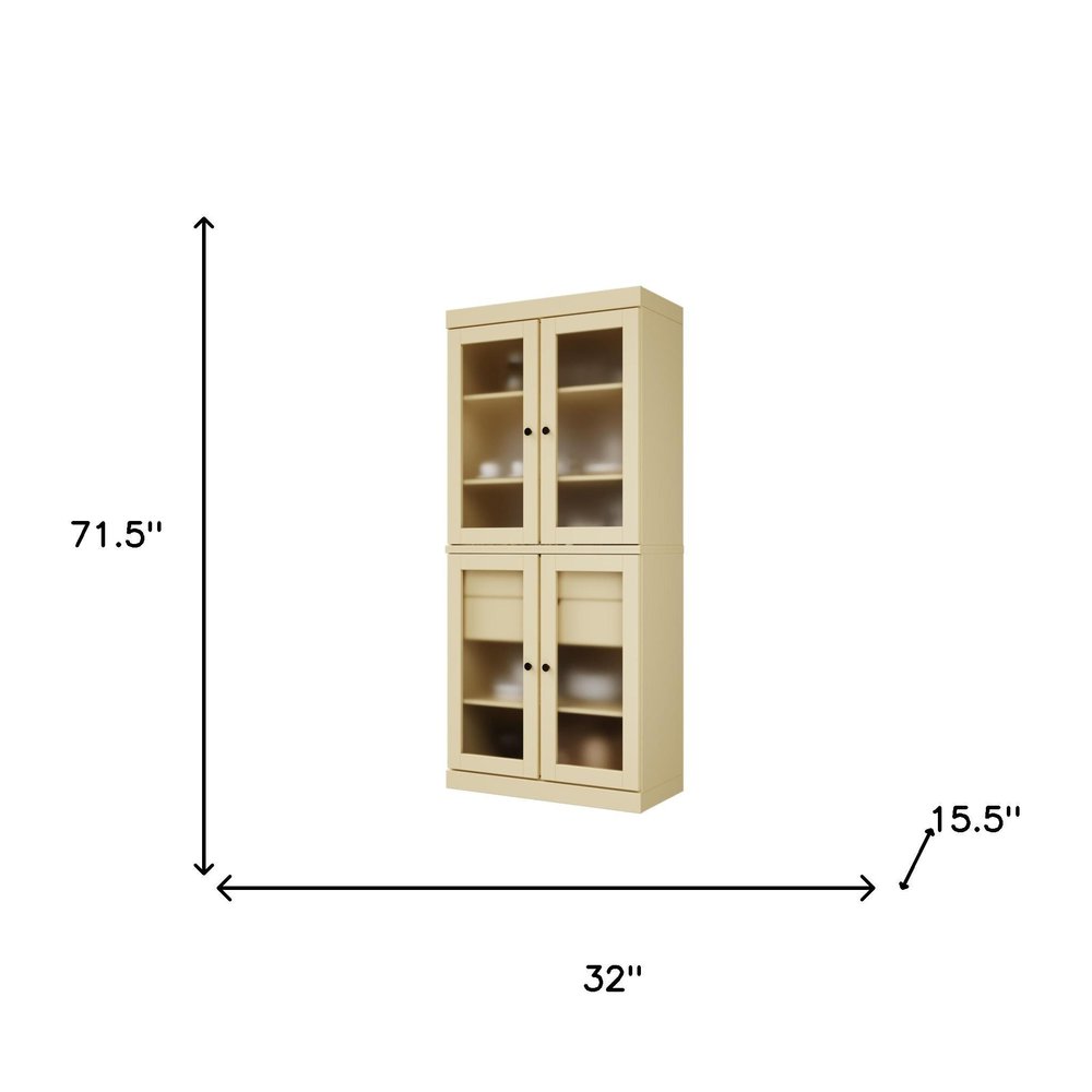 72" Yellow Solid Wood Four Door Two Drawer Pantry Or Storage Closet