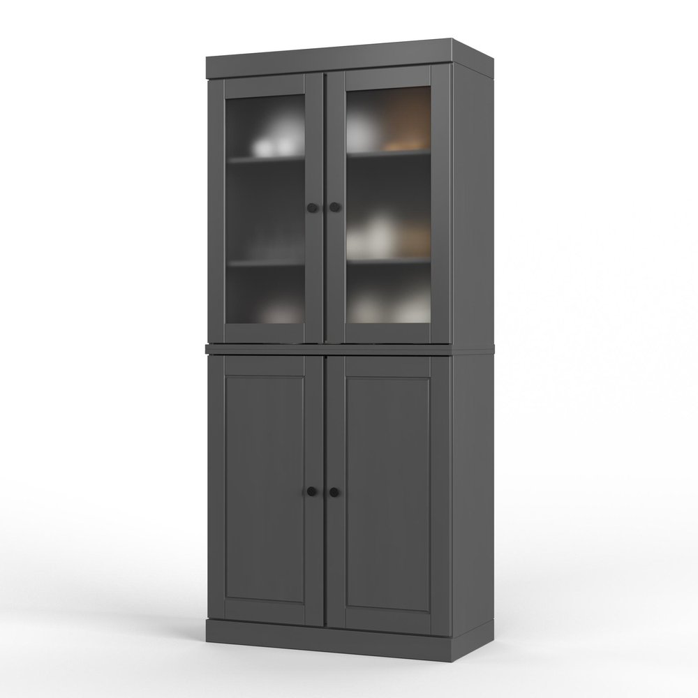 72" Gray Solid Wood Four Door Pantry Or Storage Closet