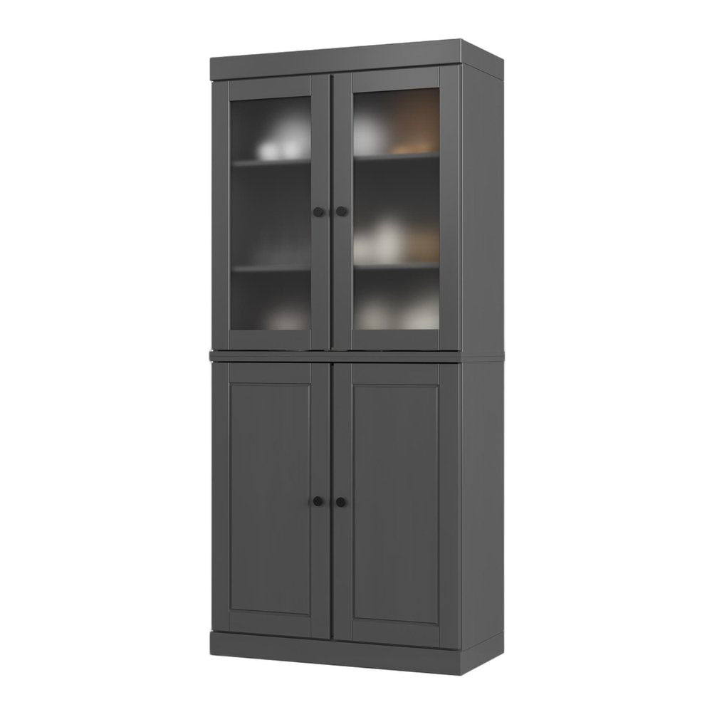 72" Gray Solid Wood Four Door Pantry Or Storage Closet