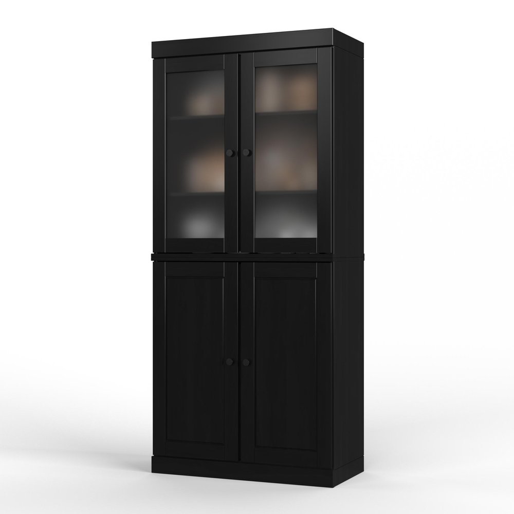 72" Black Solid Wood Four Door Pantry Or Storage Closet