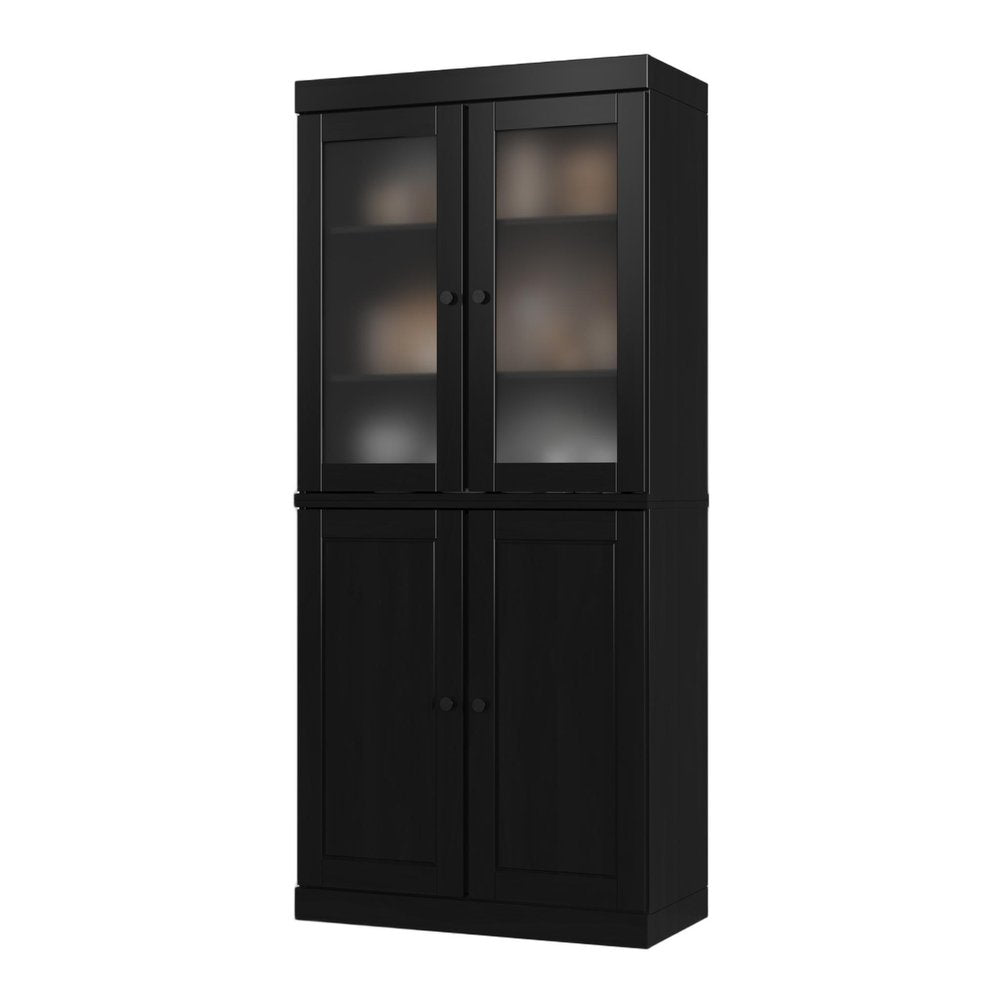 72" Black Solid Wood Four Door Pantry Or Storage Closet