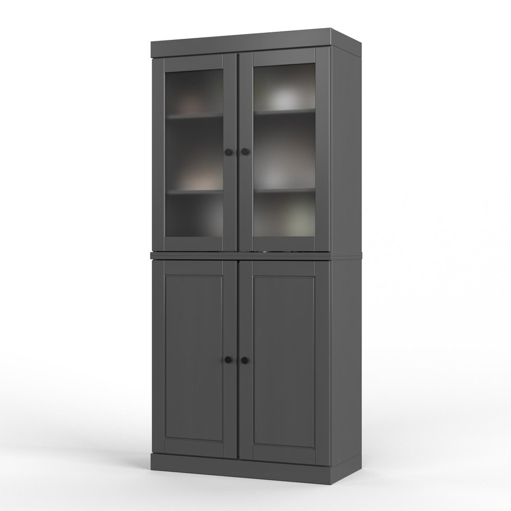 72" Gray Solid Wood Four Door Two Drawer Pantry Or Storage Closet