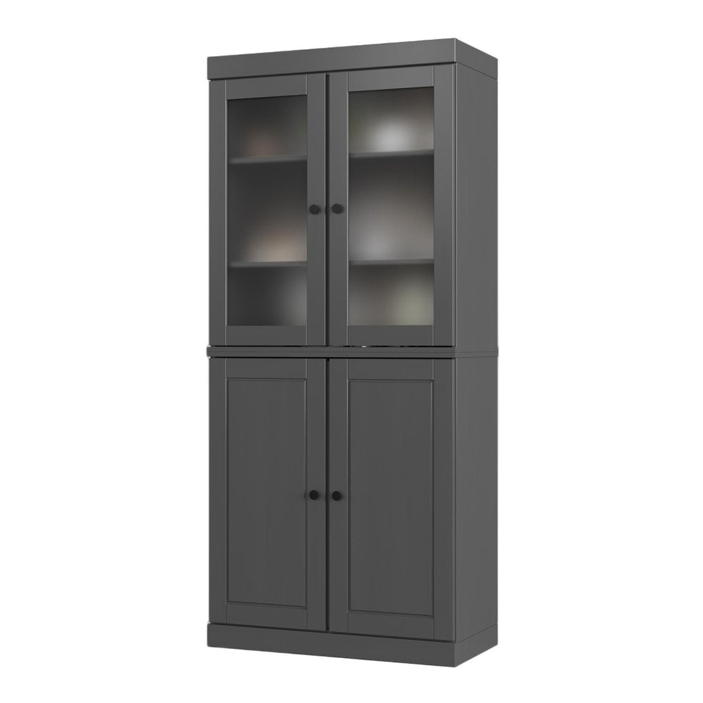 72" Gray Solid Wood Four Door Two Drawer Pantry Or Storage Closet