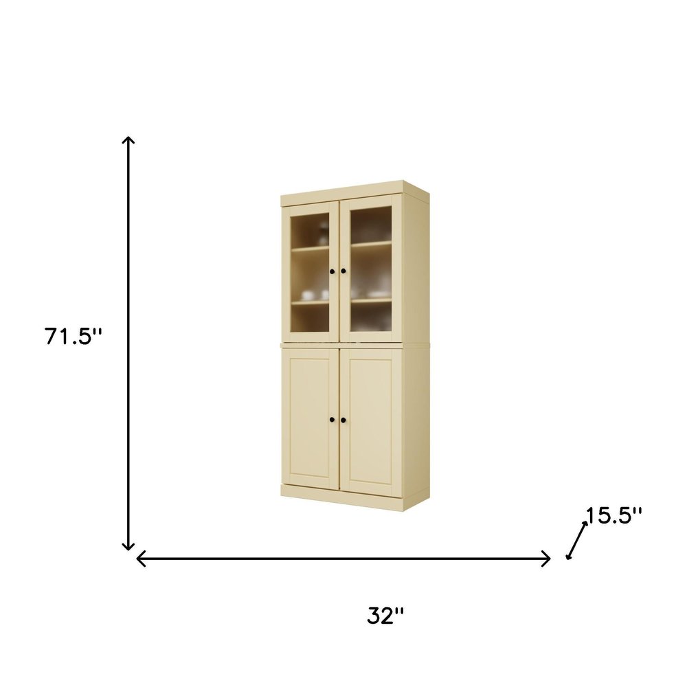 72" Yellow Solid Wood Four Door Two Drawer Pantry Or Storage Closet