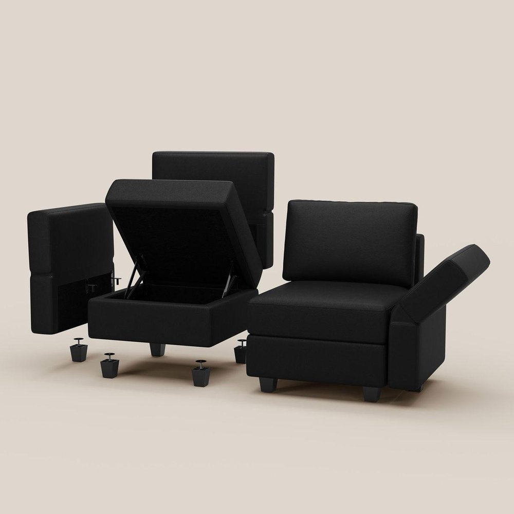 26" Black Faux Leather Lounge Chair With Storage