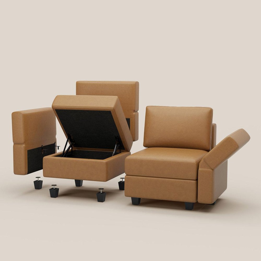 26" Brown Faux Leather Lounge Chair With Storage