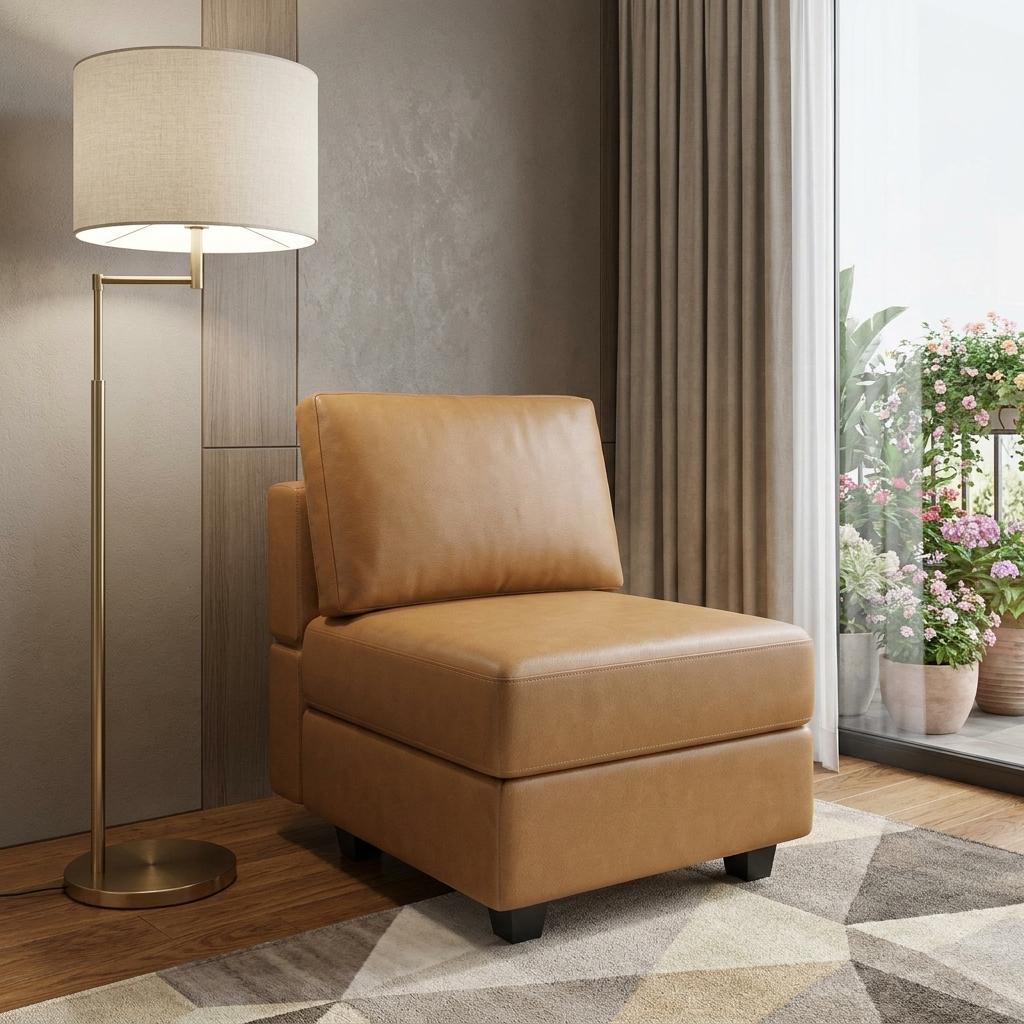 26" Brown Faux Leather Lounge Chair With Storage