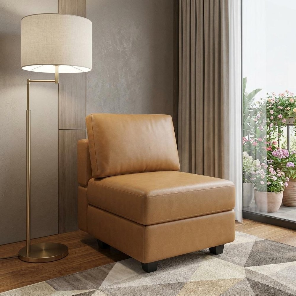 26" Brown Faux Leather Lounge Chair With Storage