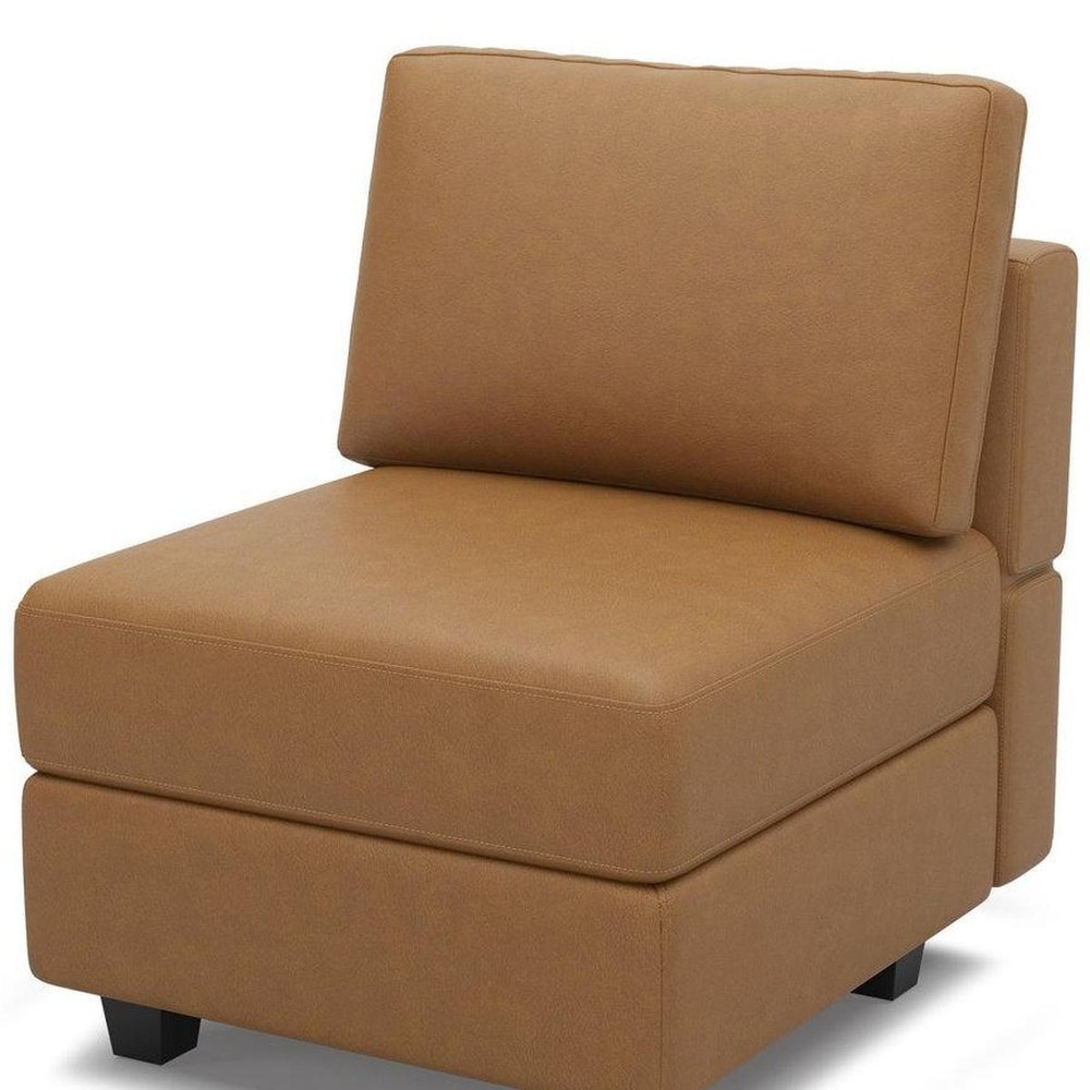 26" Brown Faux Leather Lounge Chair With Storage