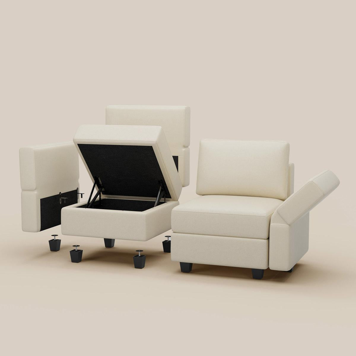 26" Beige Faux Leather Lounge Chair With Storage