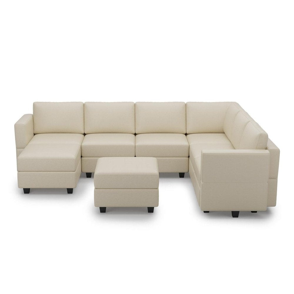 Beige Faux Leather Modular U Shaped Nine Piece Corner Sectional