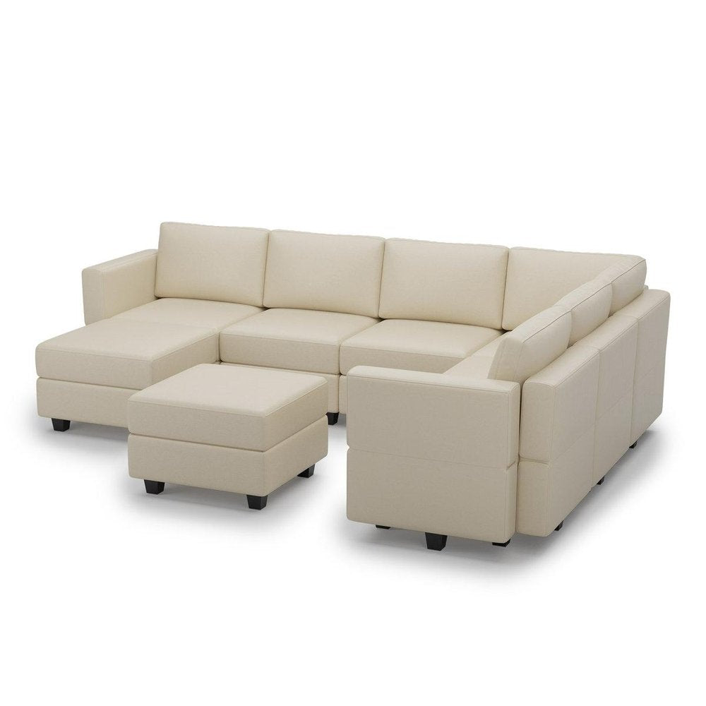 Beige Faux Leather Modular U Shaped Nine Piece Corner Sectional